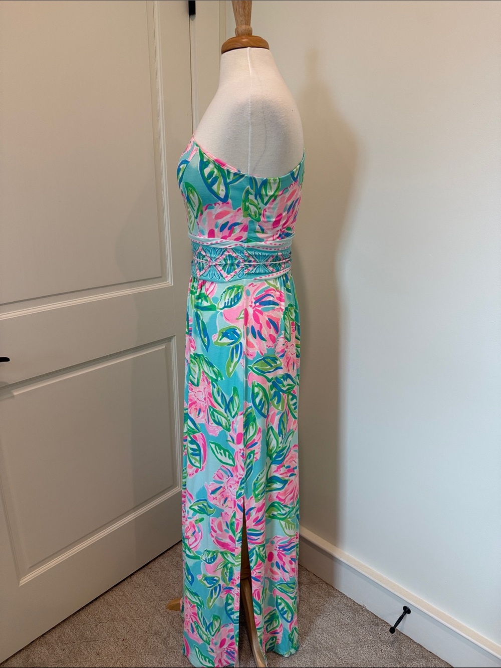 NWT Lilly Pulitzer One-Shoulder Floral Maxi Dress in Aqua, Pink, Green - Picture 3 of 5